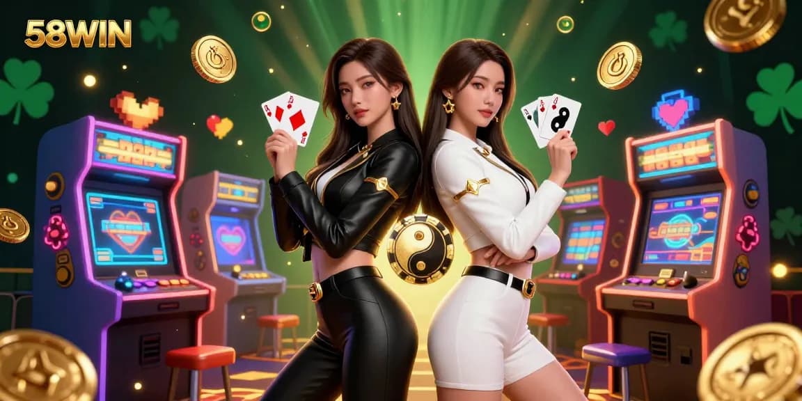 Experience thrilling games with 58WIN, featuring stunning visuals and powerful duos in a vibrant casino setting.