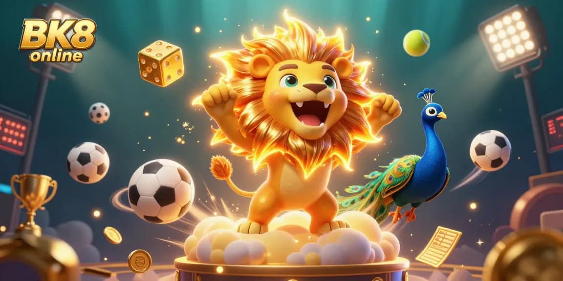 Experience BK8 online with vibrant gaming elements and dynamic visuals in this colorful casino illustration.