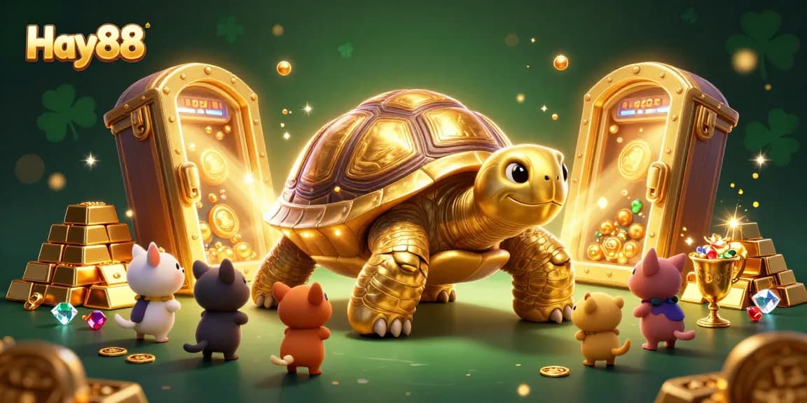 Engage in thrilling gameplay at Hay88 with a vibrant 3D casino scene showcasing golden adventures and arcade excitement.