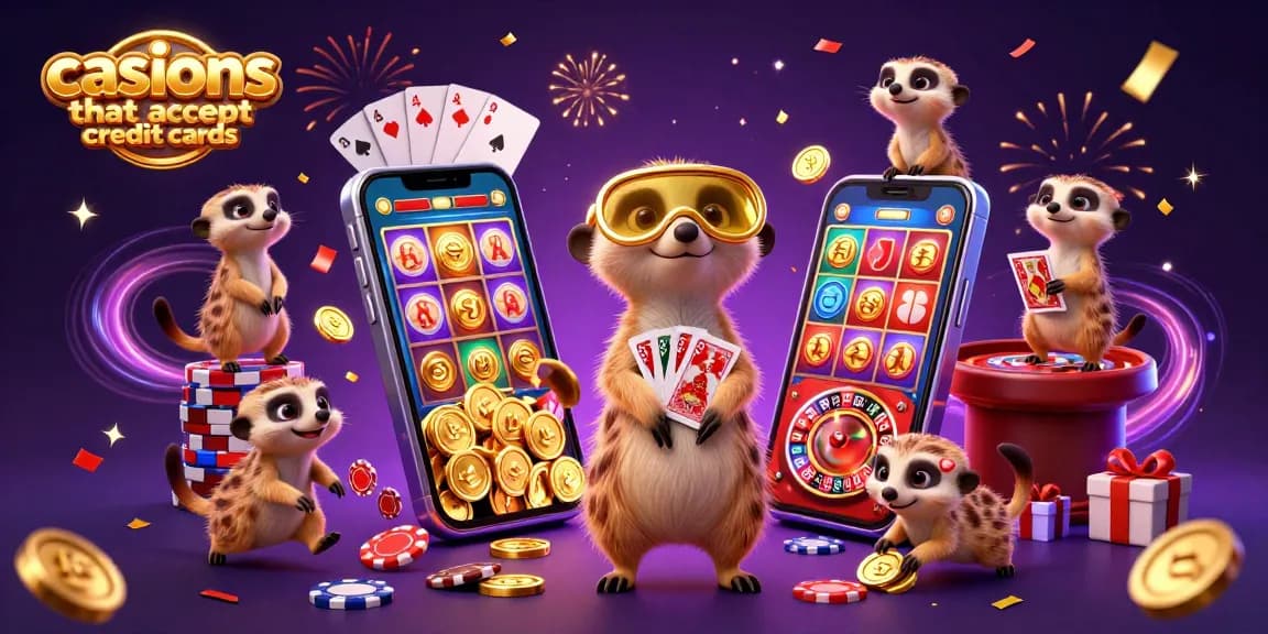 Experience the excitement at casinos that accept credit cards with meerkats running a vibrant casino operation, showcasing the thrills of gaming.