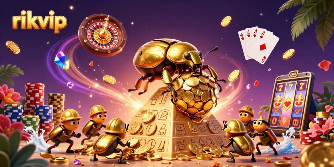 Experience the excitement of rikvip with treasures and vibrant casino elements in this stunning digital illustration.