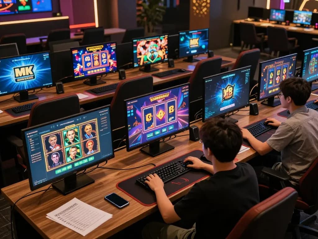 Engage with MK8 games in a dynamic online gaming setup featuring multiple screens and betting strategies