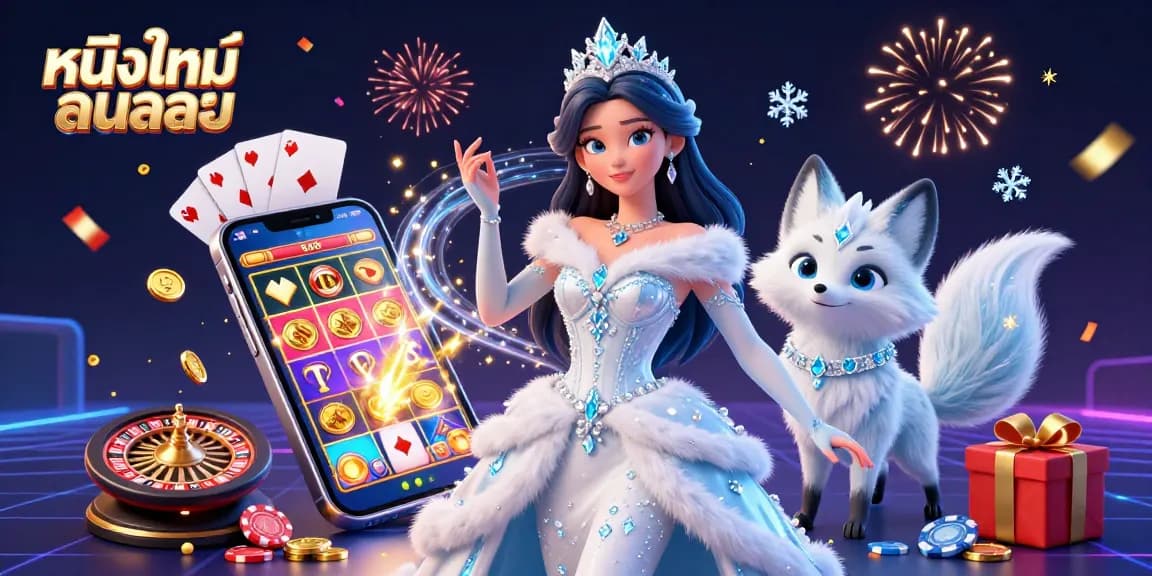 Experience thrilling slot games while watching หนังใหม่ชนโรง with festive illustrations and character interactivity.