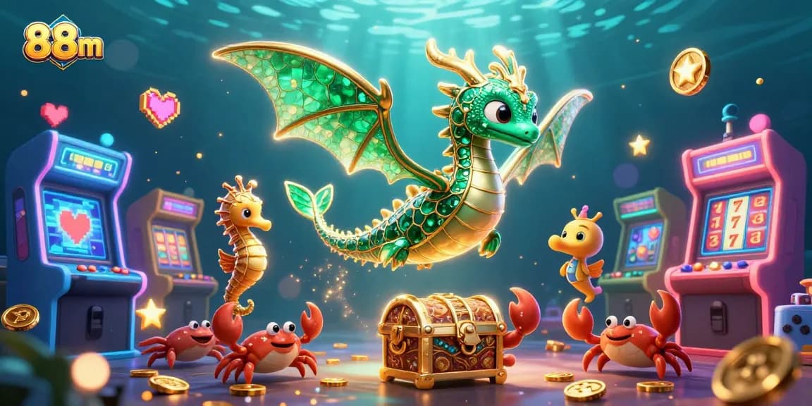Experience vibrant casino excitement with 88m featuring a majestic sea dragon and treasure elements.