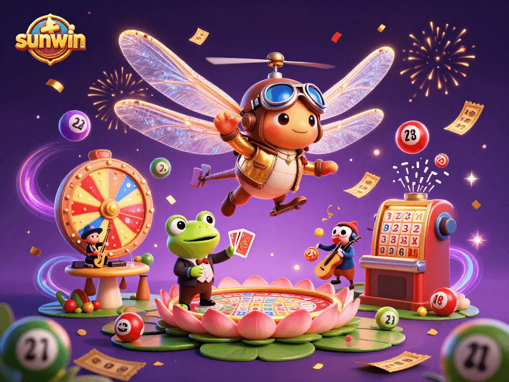Play and win at Sunwin with engaging characters and a vibrant casino scene filled with excitement.