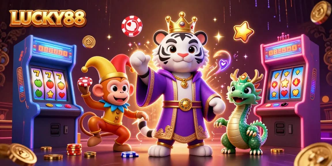 Engage in thrilling gameplay with LUCKY88, featuring vibrant characters and dynamic gaming elements.