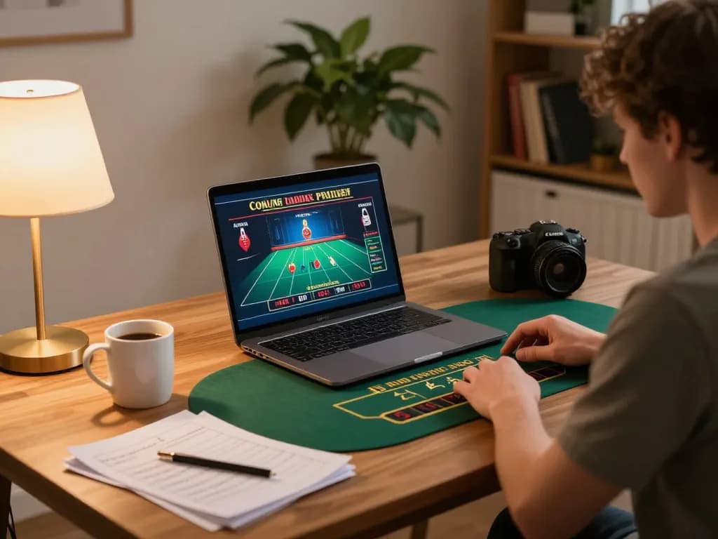 Engaging in live dealer games on KWIn from a cozy home setup with strategic notes.