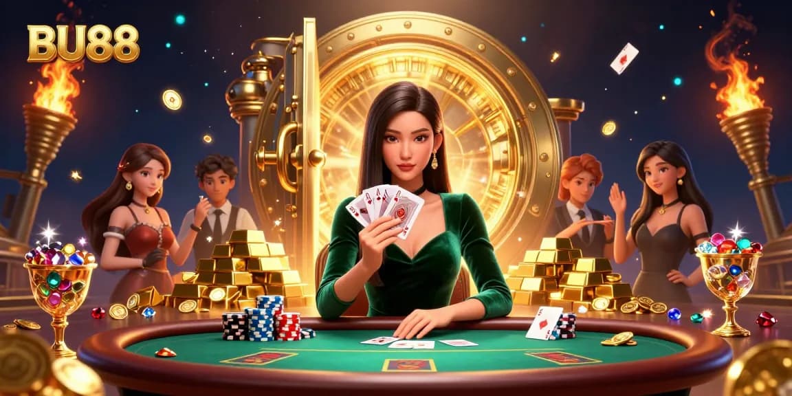 Engage with BU88's vibrant casino action featuring a skilled player at a poker table.