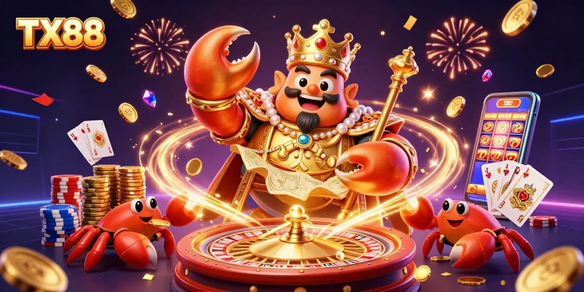 Experience TX88's vibrant casino scene filled with golden chips, sparkling gems, and action-packed gameplay.