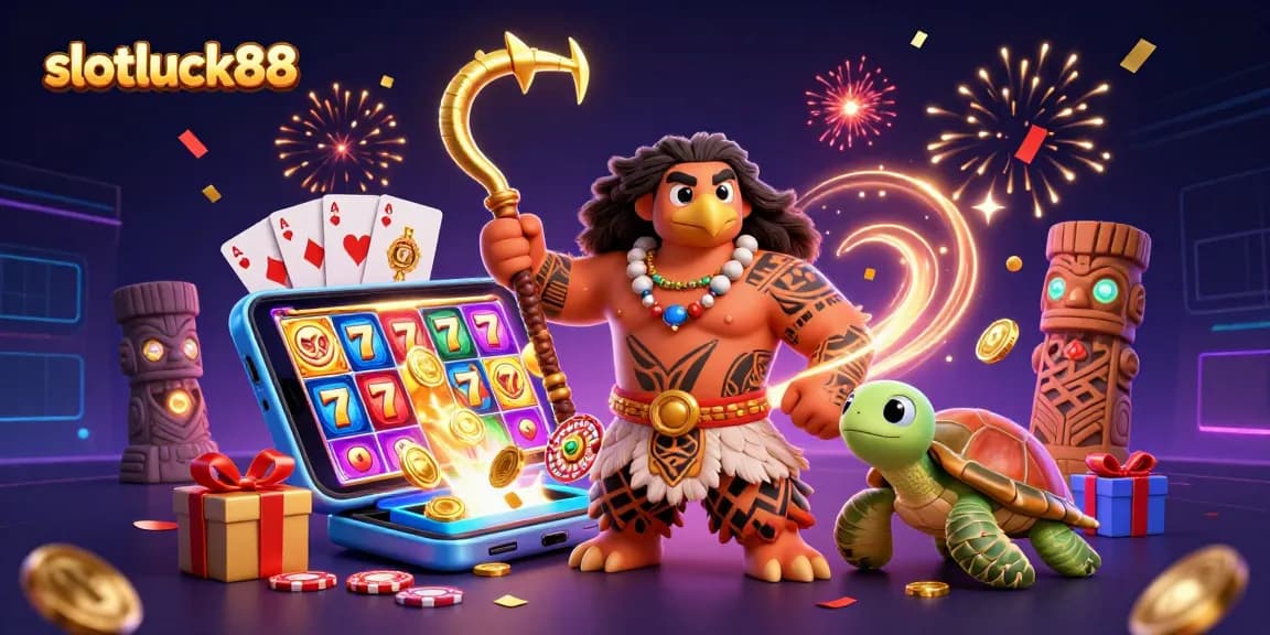 Engage with slotluck88 by exploring colorful slot games and cash prize features in this vibrant 3D casino scene.