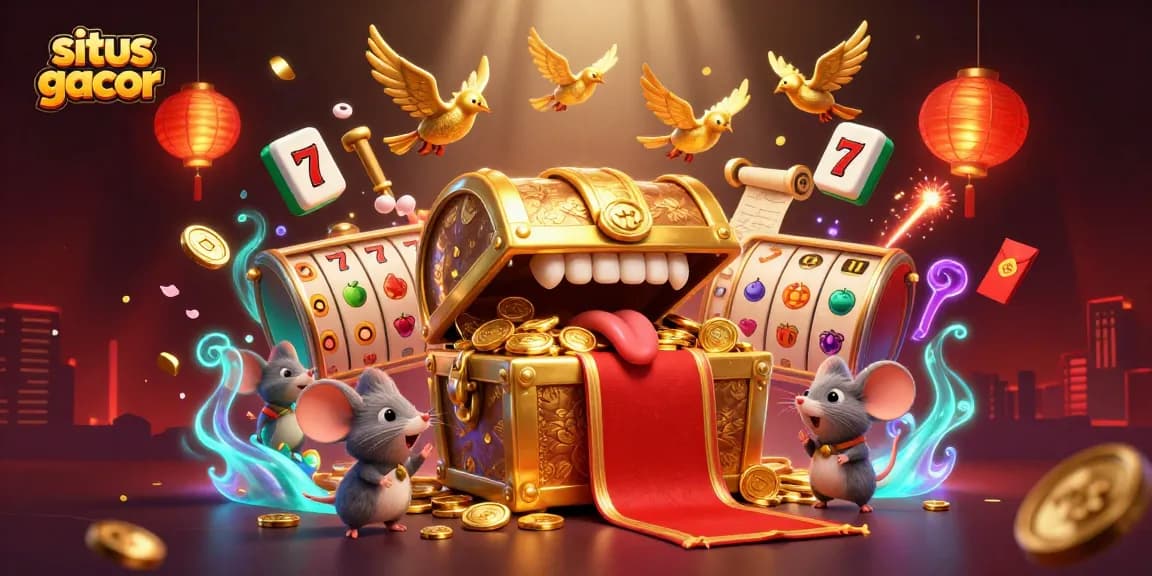 Spin the reels on situs gacor, where adventure meets jackpot excitement in a vibrant 3D illustration.
