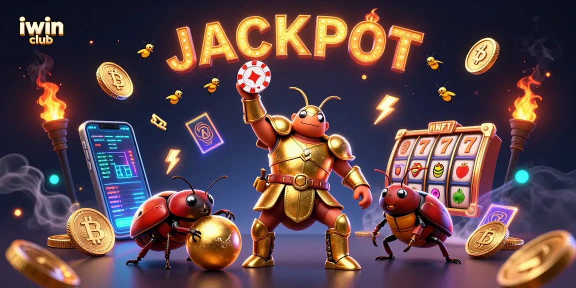 Join the iwin club for a vibrant 3D illustration depicting a victorious beetle in a rich casino atmosphere.