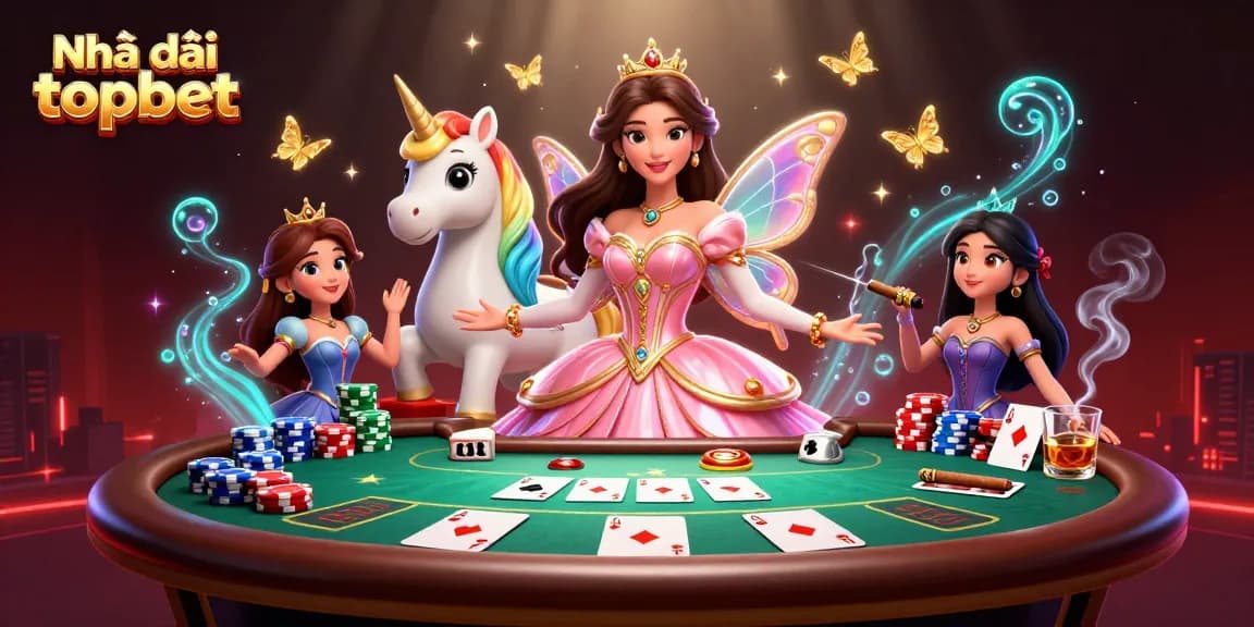 Engage in the thrilling casino experience at Nhà cái topbet with a stunning illustration of a glamorous Asian woman and a rainbow unicorn.