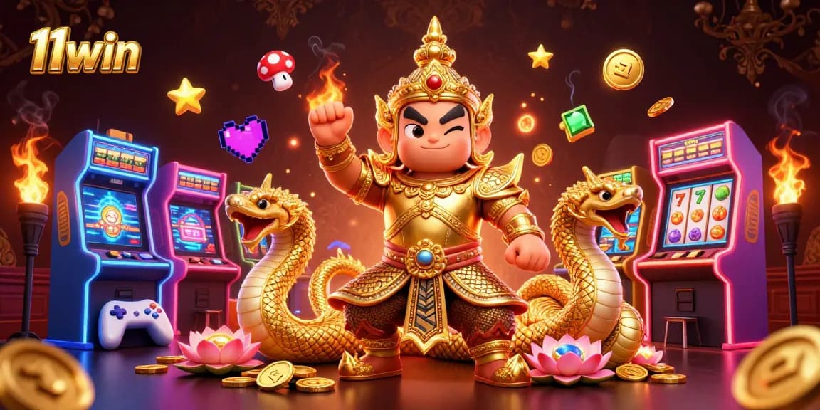 Experience the excitement of 11win with vibrant casino-themed 3D illustration showcasing slot elements.