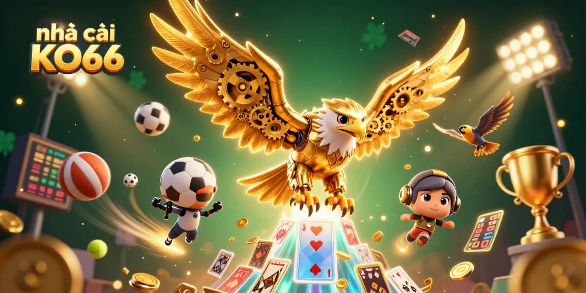Experience the excitement at nhà cái KO66 with a spectacular 3D scene of gaming action and triumph.