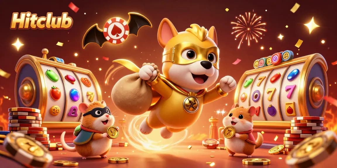 Hitclub brings excitement to players with a vibrant 3D casino illustration featuring a superhero dog and hamster.