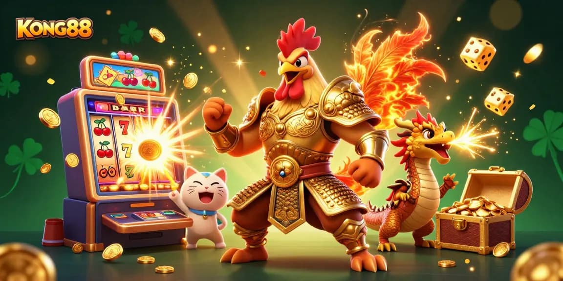 Experience thrilling gameplay at KONG88 with a dynamic slot machine explosion, dazzling characters, and winning moments.