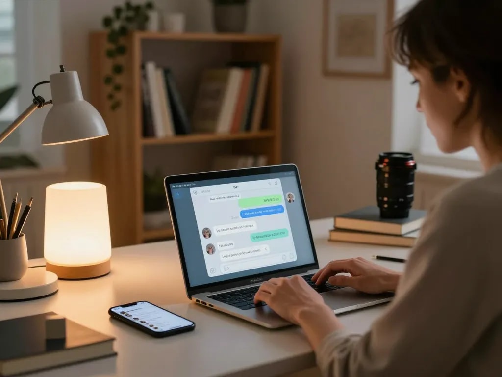 Immersive nsfw chat ai experience in a stylish home office setting.