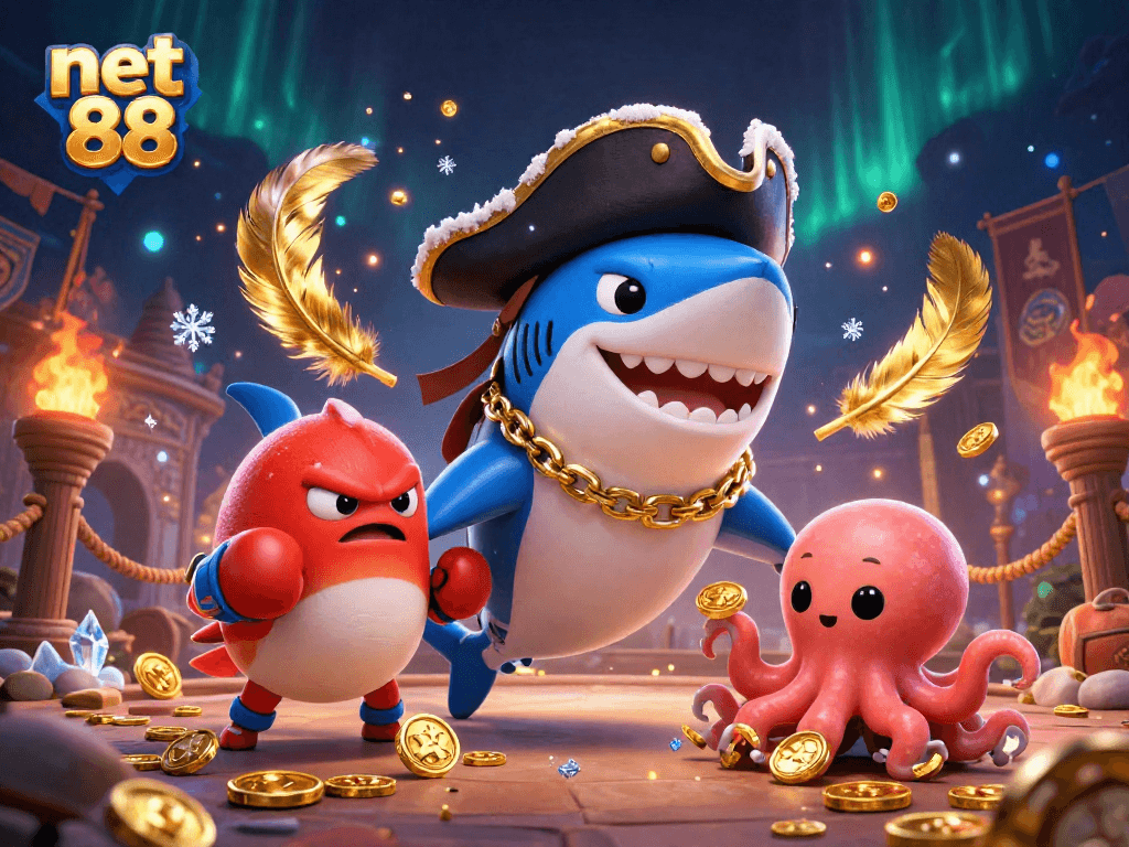 Join net 88's pirate shark and friends in a thrilling casino adventure filled with coins and excitement.