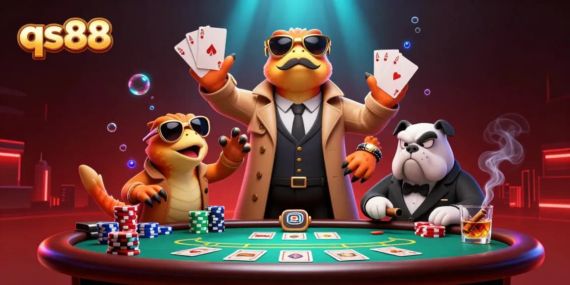 Play casino games at qs88 with cartoon raptors dressed as people, attempting to enter a VIP area.
