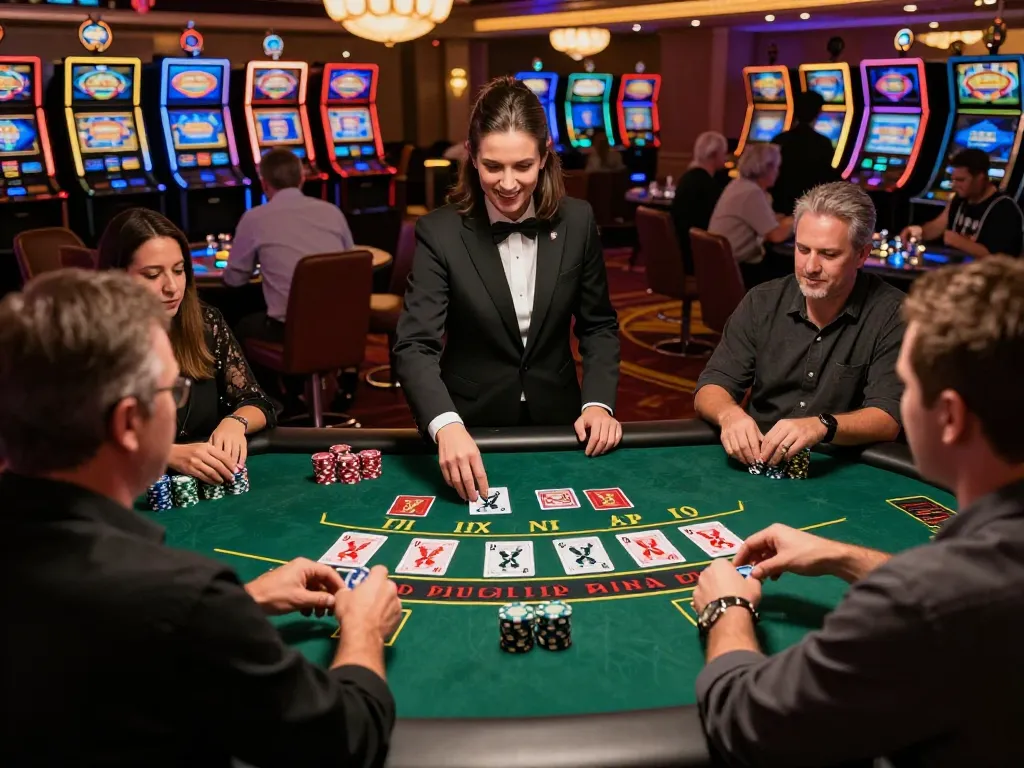 Engaging players at SKY88 blackjack table balancing strategy and excitement while betting.