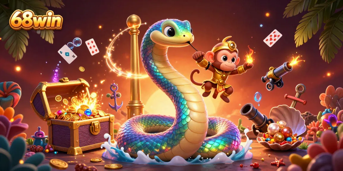 Experience thrilling gaming sessions with 68win, as vibrant characters and treasure abound in this dynamic casino scene.