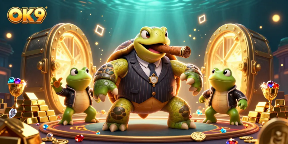 Experience thrilling moments at OK9 with a dynamic gambling scene featuring lucky turtles and treasures.