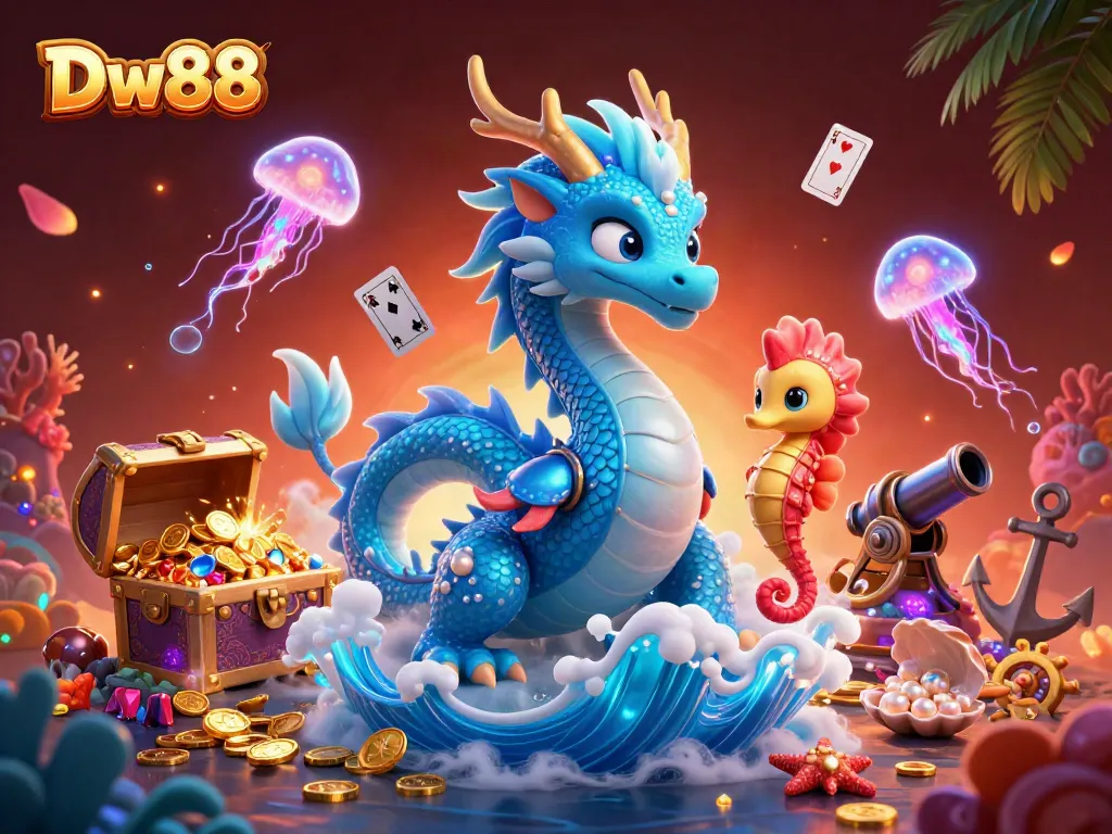 Engage in thrilling gameplay with Dw88's illustrated dragon and knight among casino treasure.