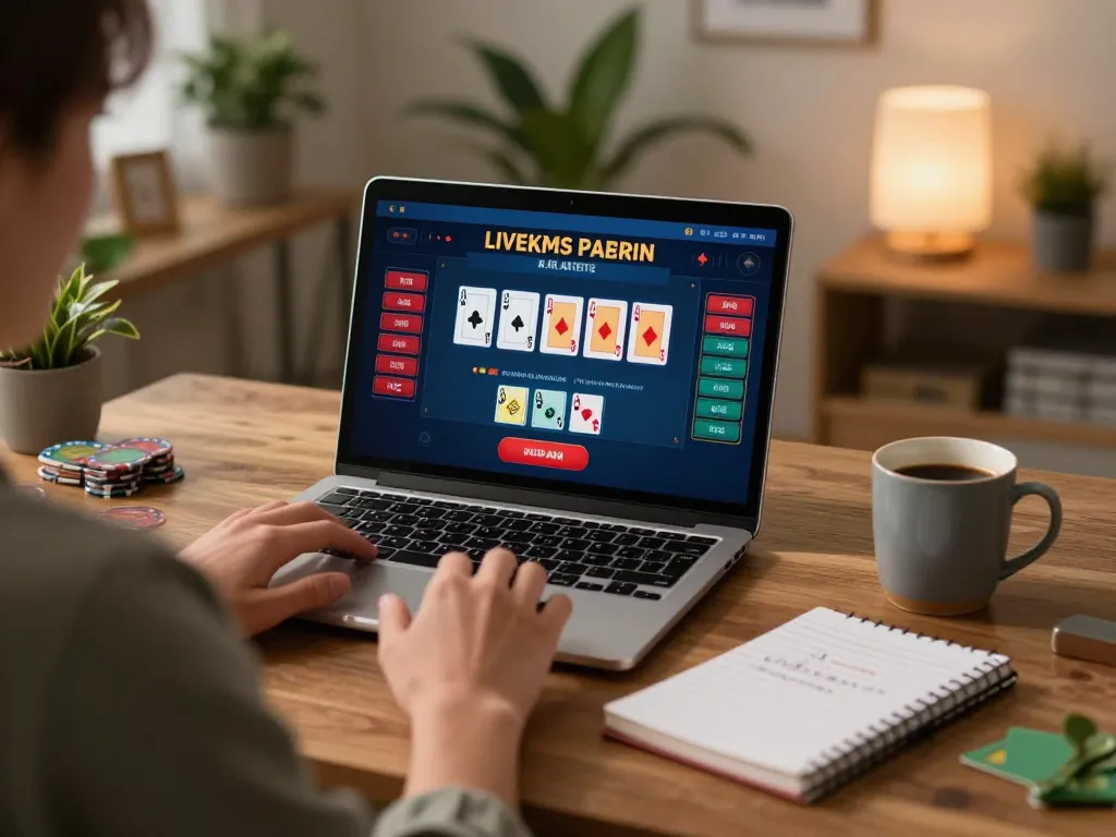 Player immersed in TR88 live dealer blackjack in a cozy home office.