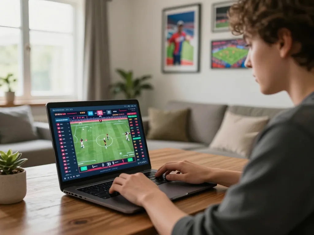 Engaging in live sports betting at home with Net88 on the laptop screen