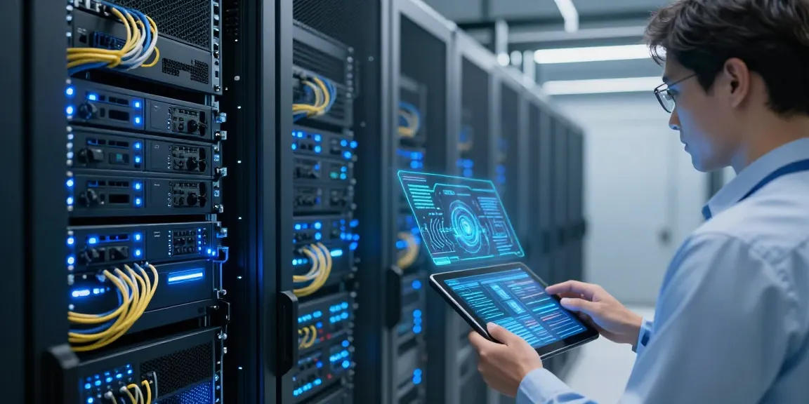 IPTV UK service with advanced software solutions in a modern data centre showcasing cutting-edge cloud computing and AI technology.