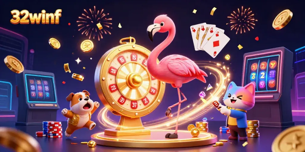 32winf gameplay action featuring a vibrant jackpot scene with prizes and casino elements