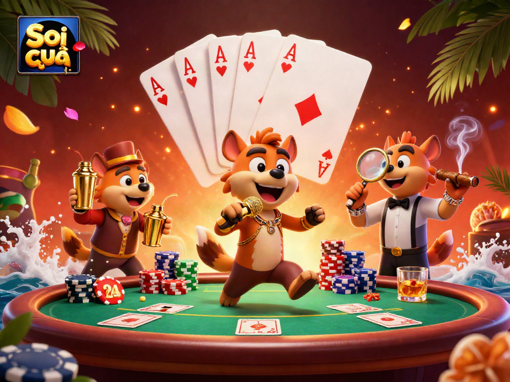 Soi cầu 24h brings humor and excitement in a vibrant casino scene, showcasing lively 3D hyenas.