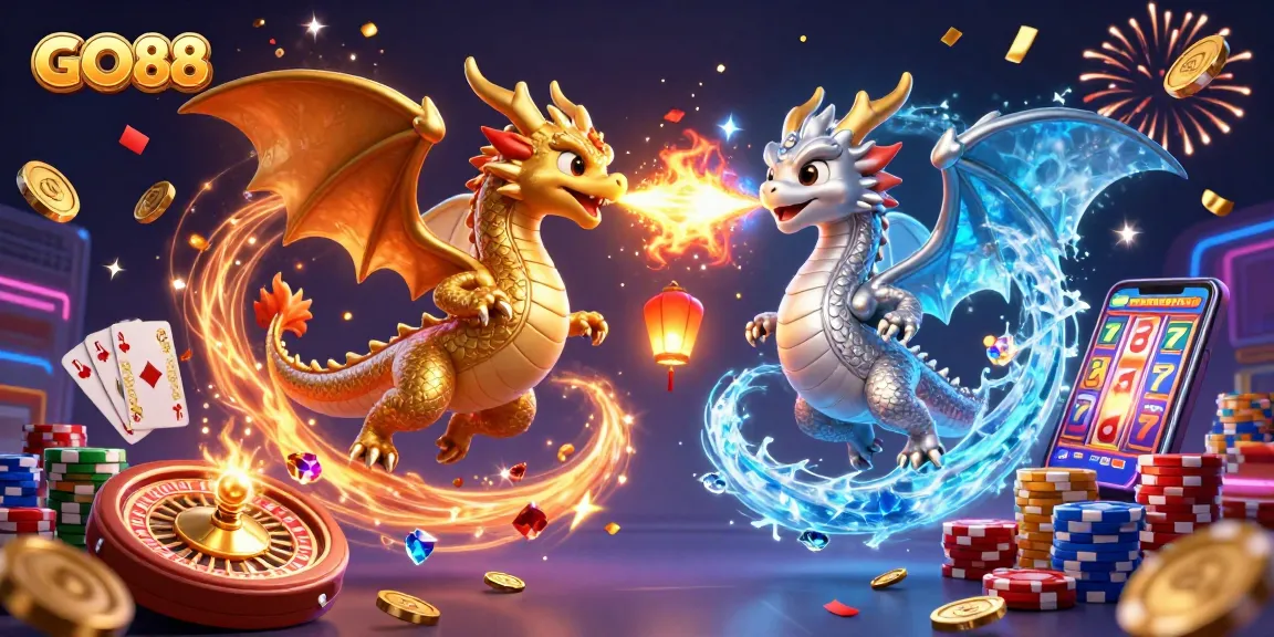 Join the excitement at GO88 while gaming with dazzling coins, dragons, and vibrant casino elements.