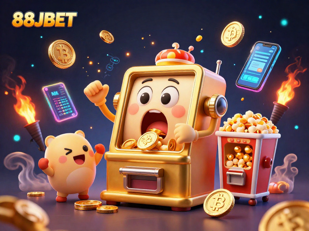 Celebrate wins with 88JBET as golden slot machines hit jackpots amidst vibrant, dynamic visuals.