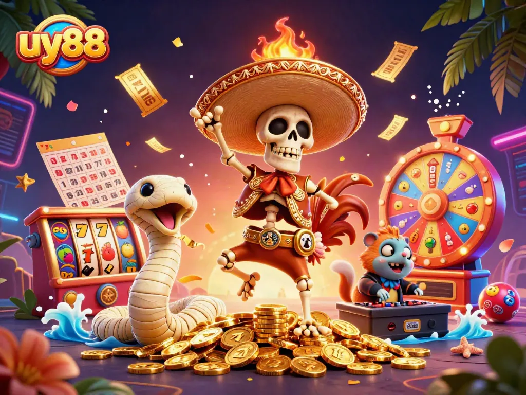 Experience the excitement of uy88 with dynamic gaming elements and vibrant characters celebrating a victory.