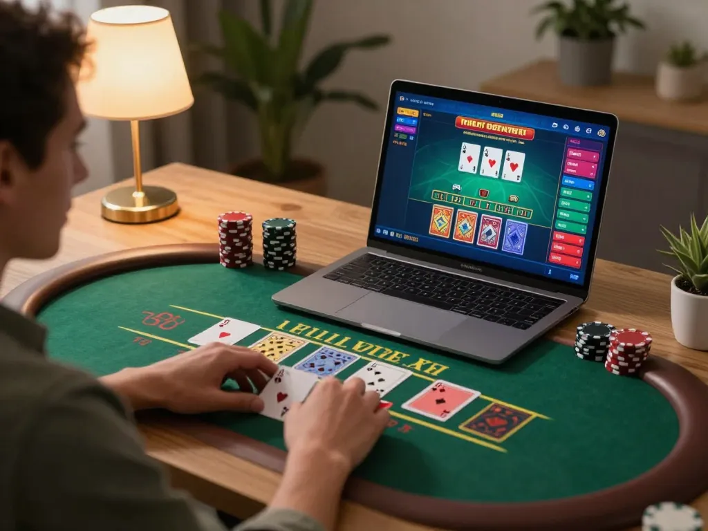 Player enjoying live dealer blackjack on xo88s platform at home, emphasizing strategic engagement.