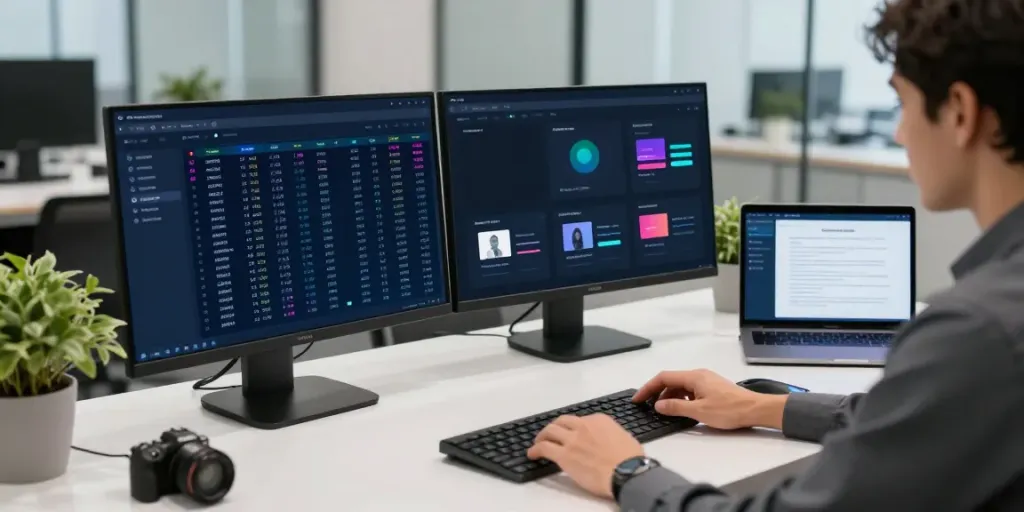 Online fraud recovery expert in USA analyzing blockchain transactions in a professional workspace.