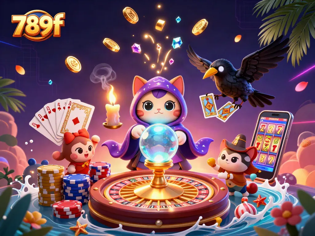 Experience the magic of 789f with a mystical cat and raven as they bring casino excitement to life.