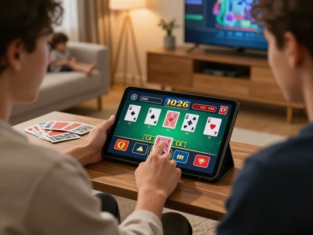 Player engaging in online gaming at home through g28 casino app on tablet, showcasing a responsible gambling environment