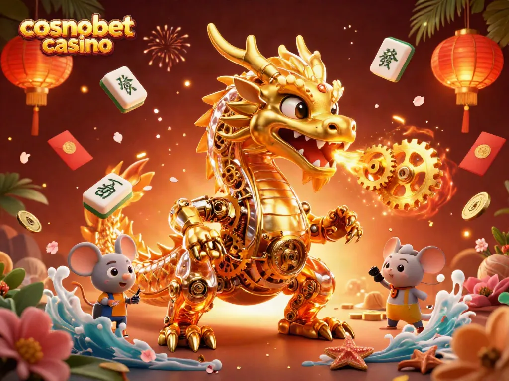 Experience thrilling gameplay at cosmobet casino with a golden dragon and vibrant game elements.