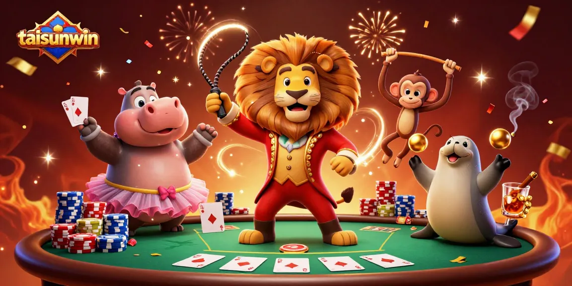 Engage in thrilling gameplay at taisunwin with vibrant characters and poker tables in a lively scene.