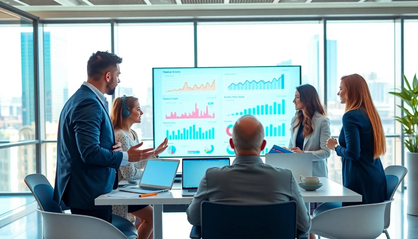Analyze SEO Rank data with a professional marketing team in a modern office setting.