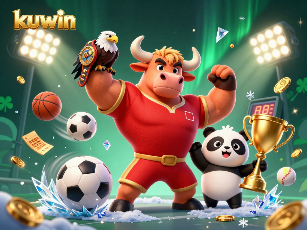 Play and win big with kuwin: Action-packed 3D illustration of casino champions celebrating victory.