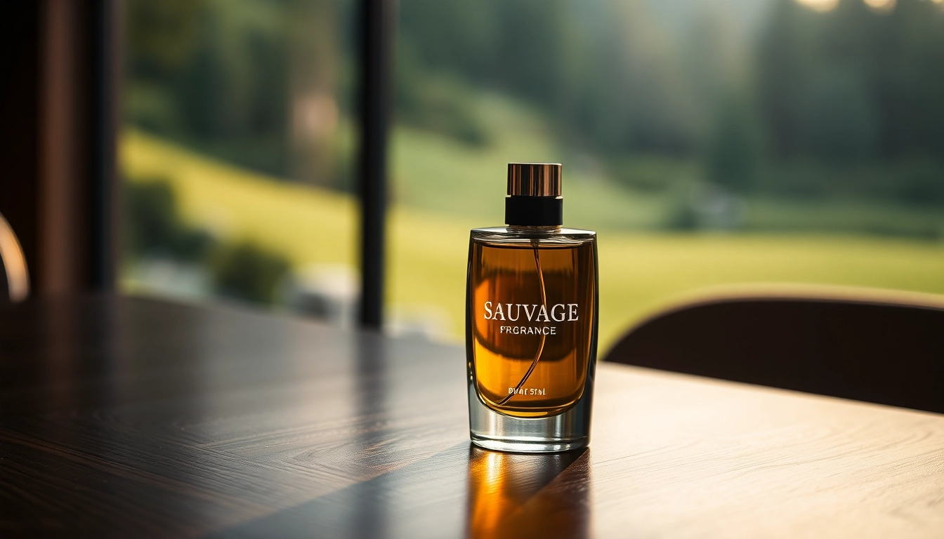Sauvage fragrance bottle showcased elegantly on a dark wood table, highlighting luxury.