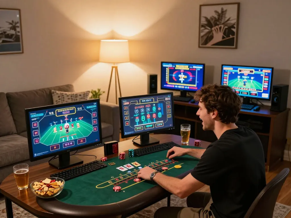 Play blackjack at lucky88s in a cozy home setting, enjoying a fun gaming experience.