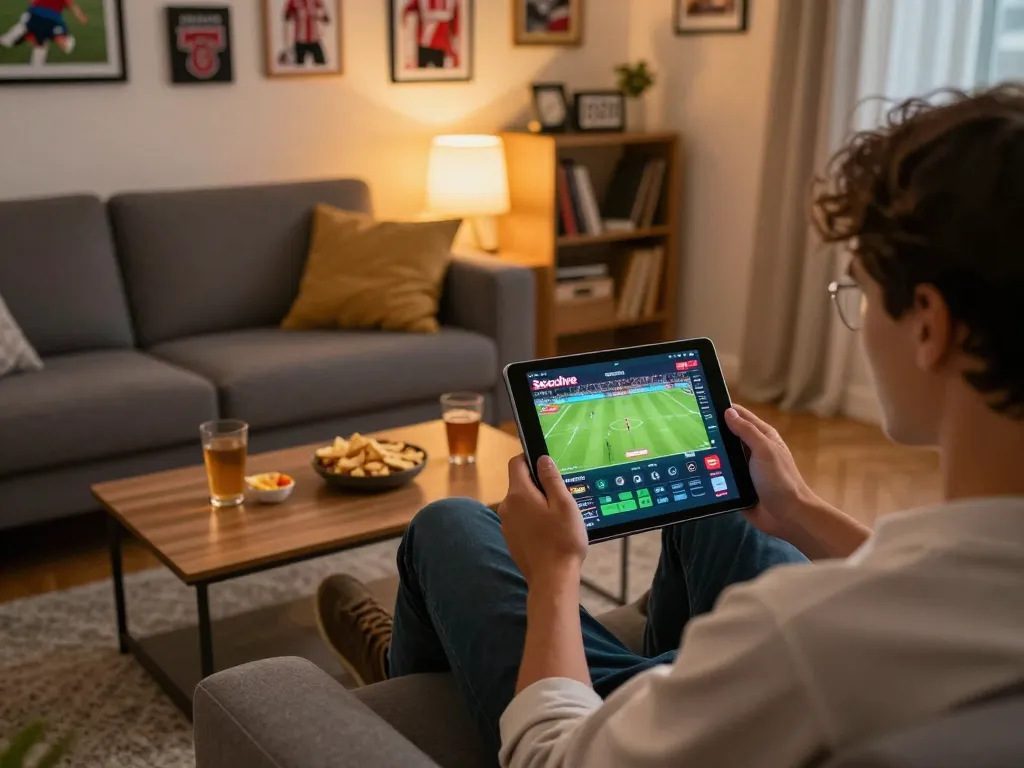 Socolive user actively engaging with live soccer betting interface on tablet.