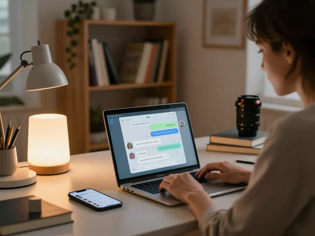 Immersive nsfw chat ai experience in a stylish home office setting.