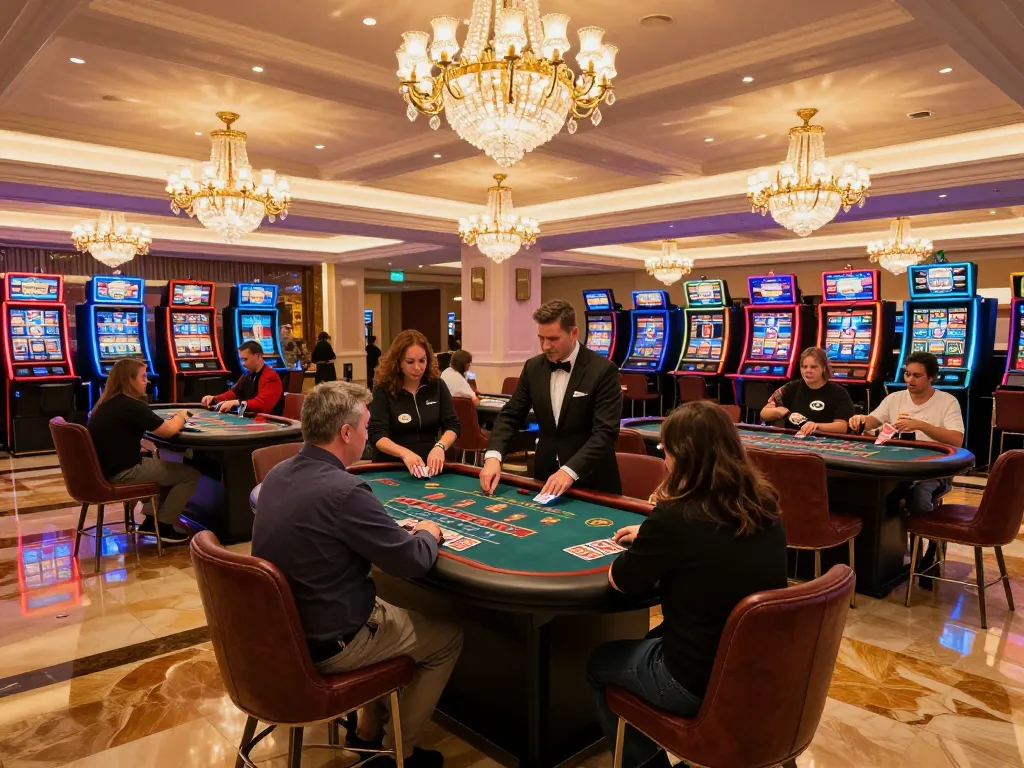 Players engage in thrilling blackjack at 789club's luxurious casino floor, enhancing their gambling experience.
