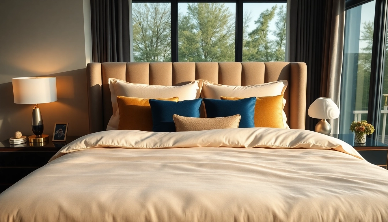 Experience the comfort of a king bed with elegant linens and plush pillows in a serene bedroom setting.